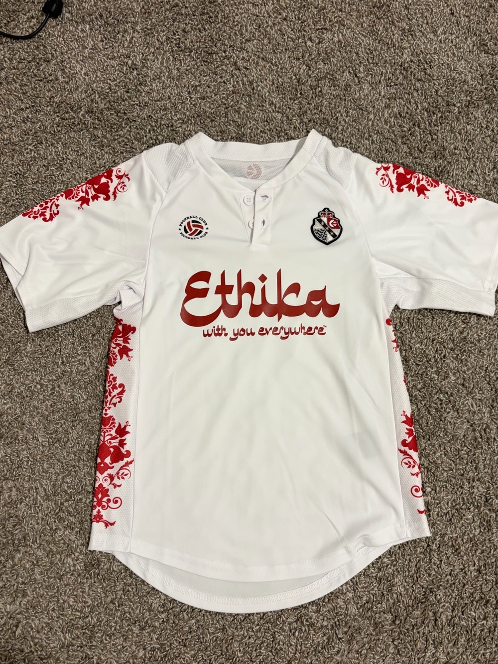 ethika White and Red Graphic Kids Short Sleeve Jersey
